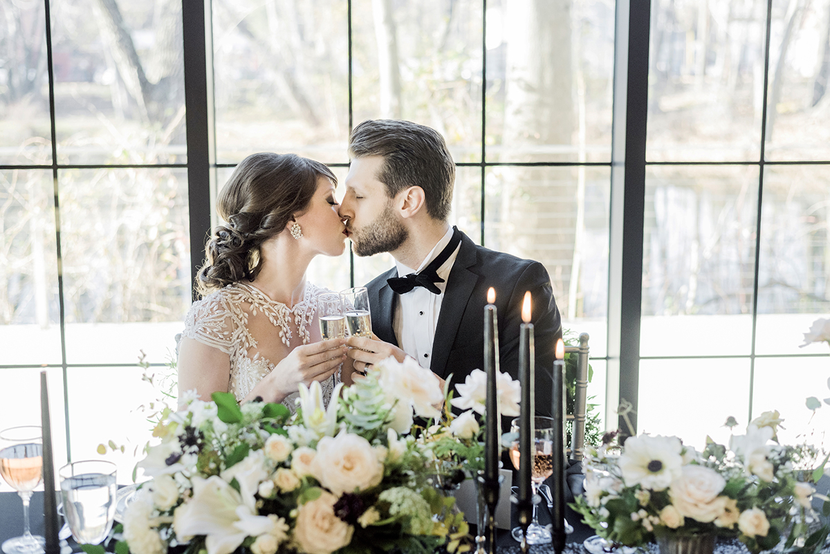 bride and groom - black tie wedding beacon ny