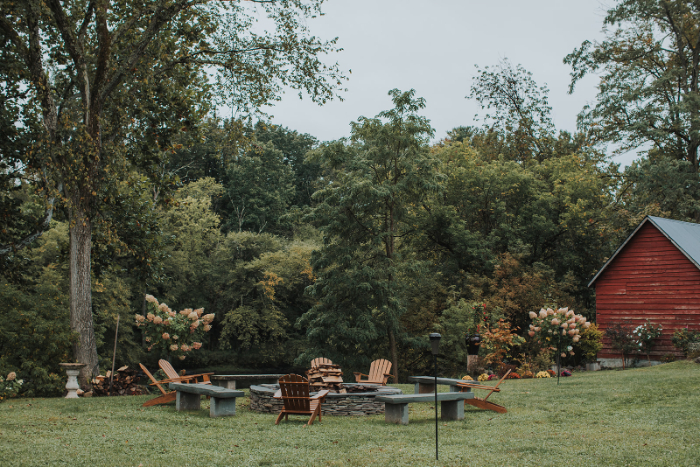 Backyard wedding venue with a fire pit