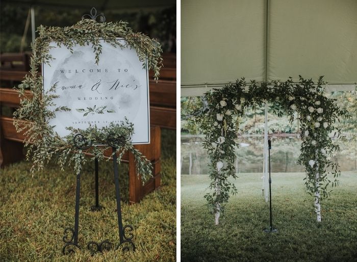 Greenery and white wedding florals and decor