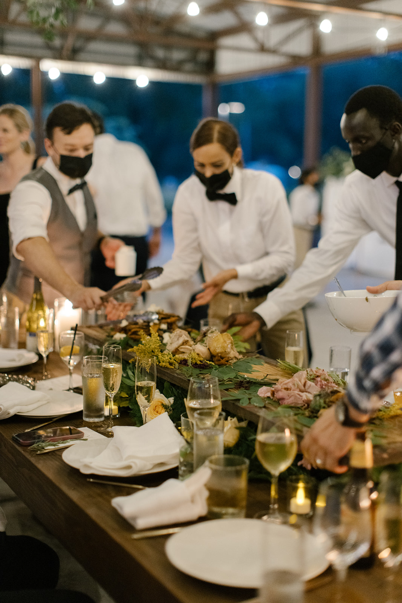 setting up the family style catering