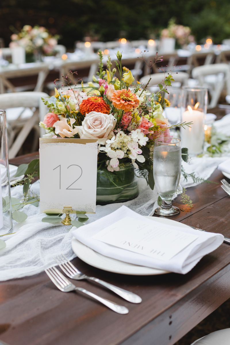 simple wedding tablescape with classic color palette