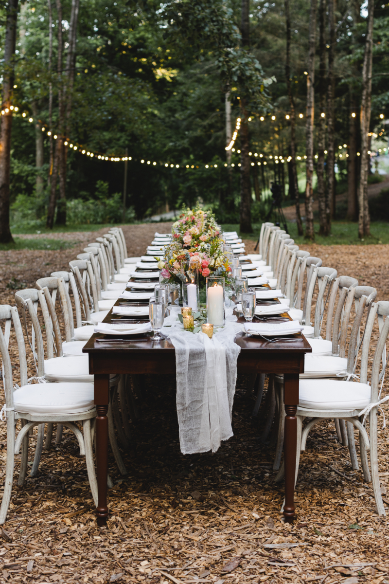 long wooden table for family style dinner