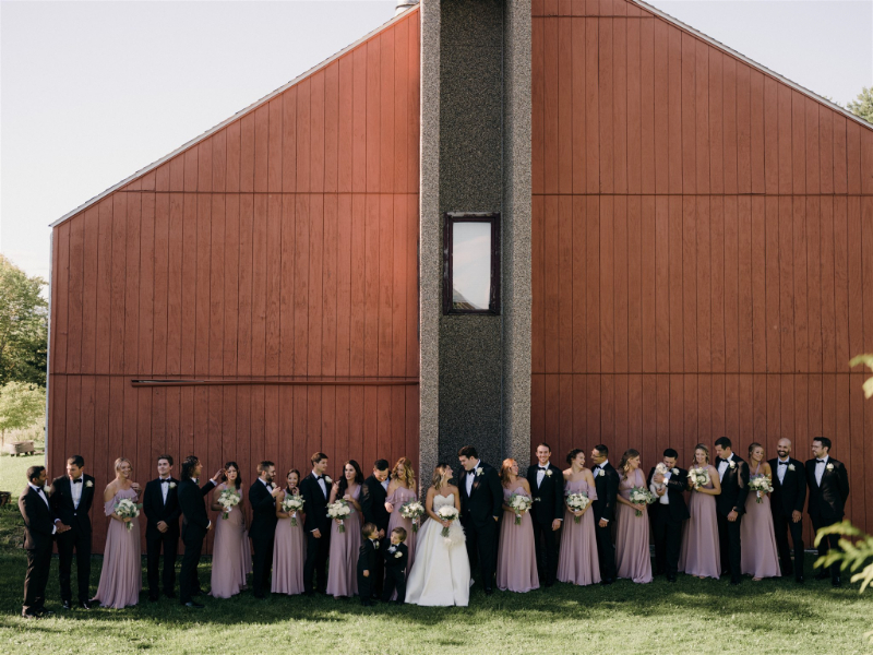 large wedding party at outdoor wedding in the Catskills