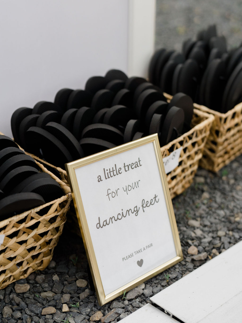 flip flop station for wedding dance floor at Nostrano Vineyards