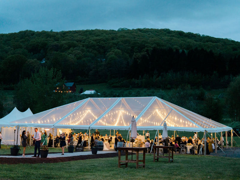 clear top tent with open air wedding reception at Nostrano Vineyards