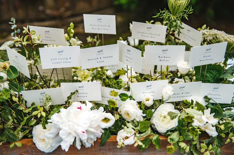 Hudson Valley florist escort card display