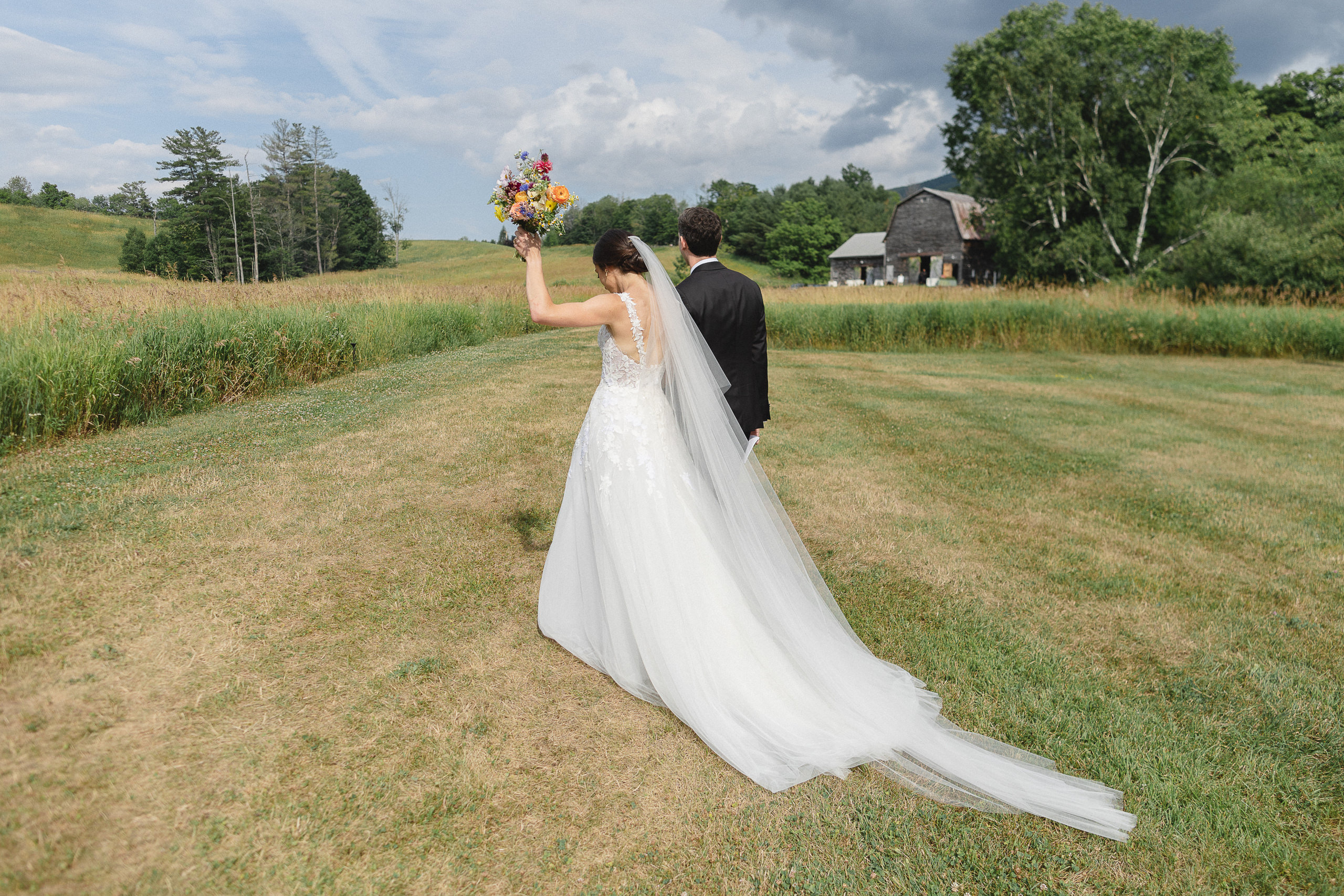 bride and groom celebrate after wedding ceremony