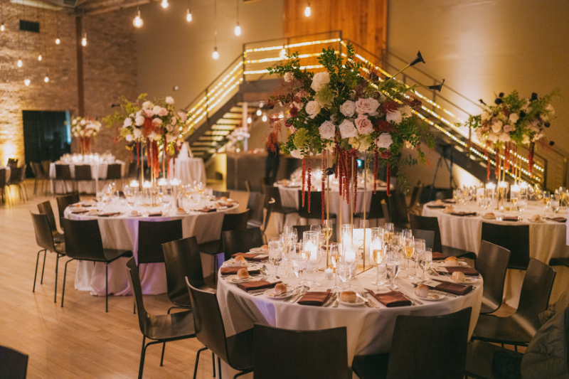 The Roundhouse wedding setup as an example of industrial wedding venue in Hudson Valley
