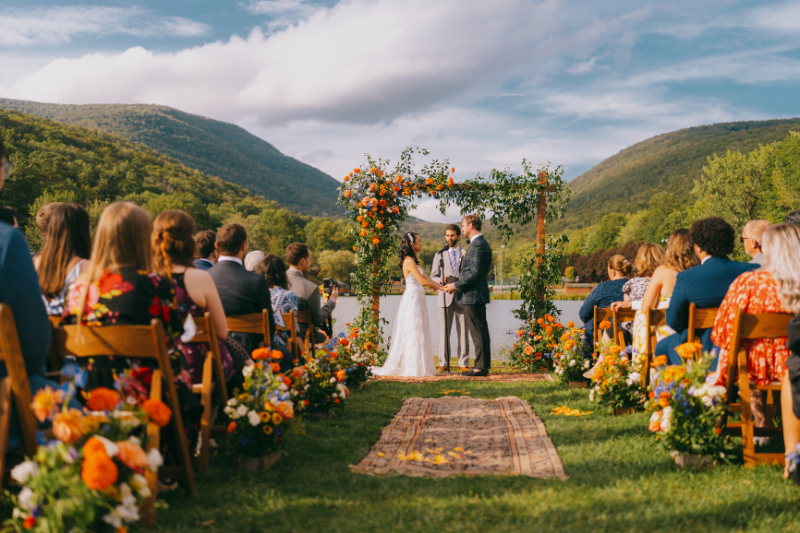 outdoor wedding ceremony at Timber Lake camp
