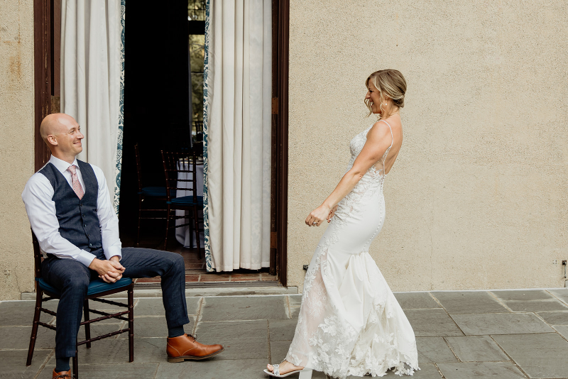 bride performs song and dance for groom during wedding at Vassar College