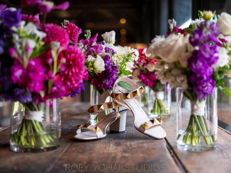 vibrant pink nd purple wedding bouquets