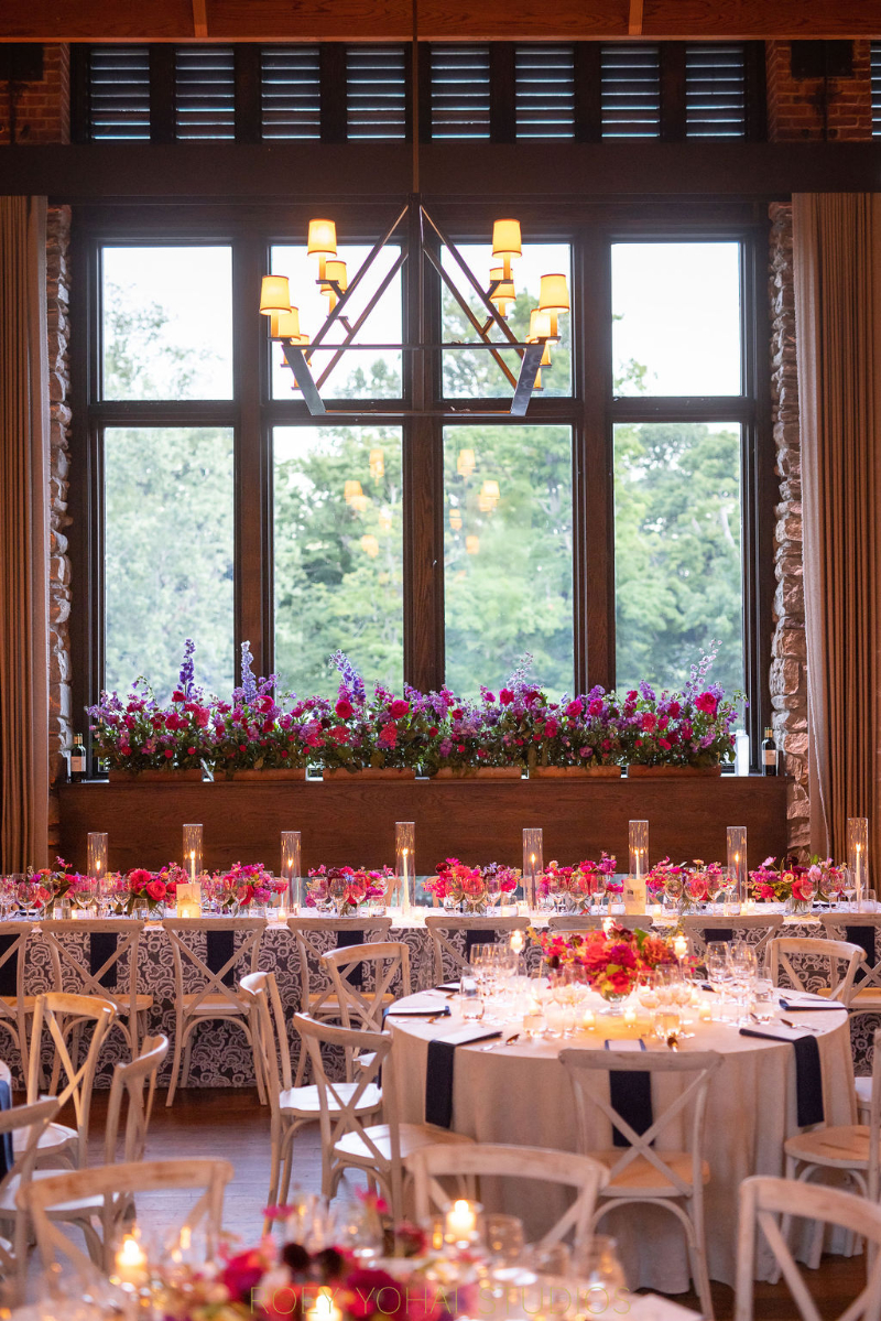 blue and pink wedding design for wedding at Blue Hill Farms wedding