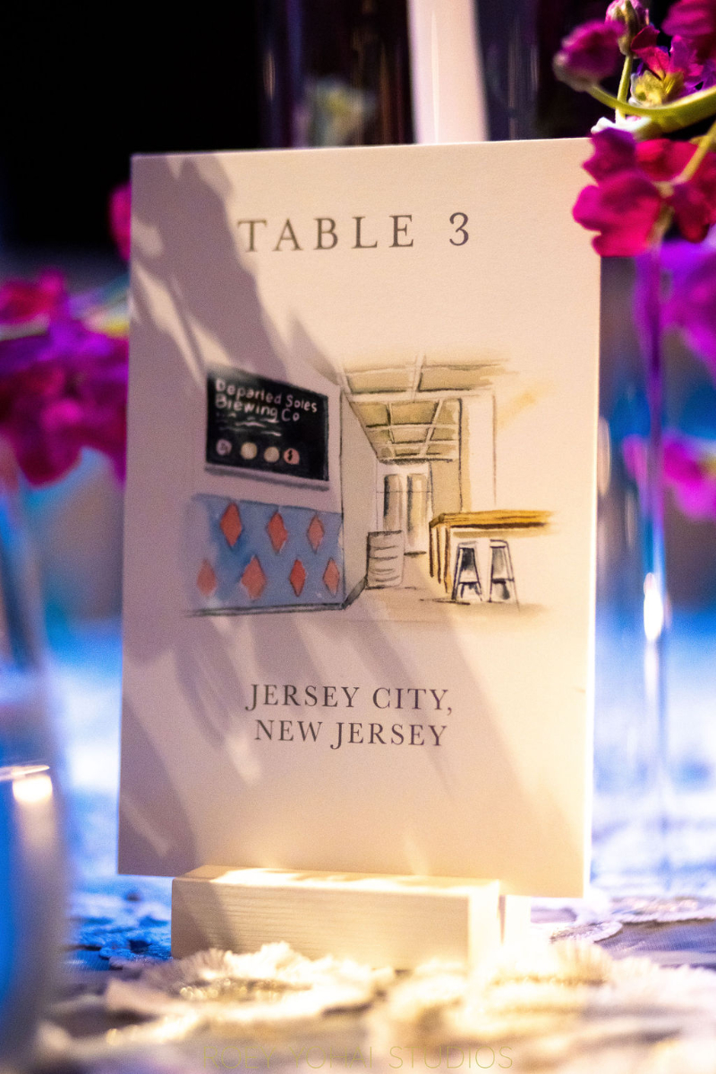 gorgeous hand-painted table numbers of travel destinations