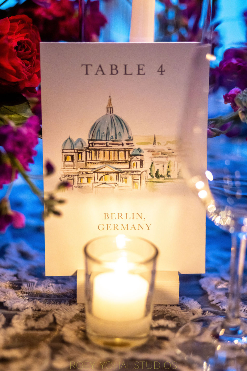 gorgeous hand-painted table numbers of travel destinations