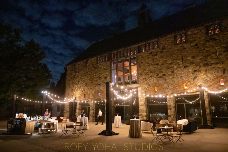 string lighting in evening outdoors at Blue Hill Farms wedding