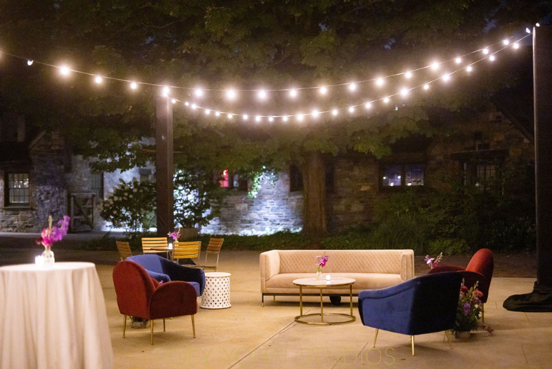 outdoor lounge setup at Blue Hill Farms wedding