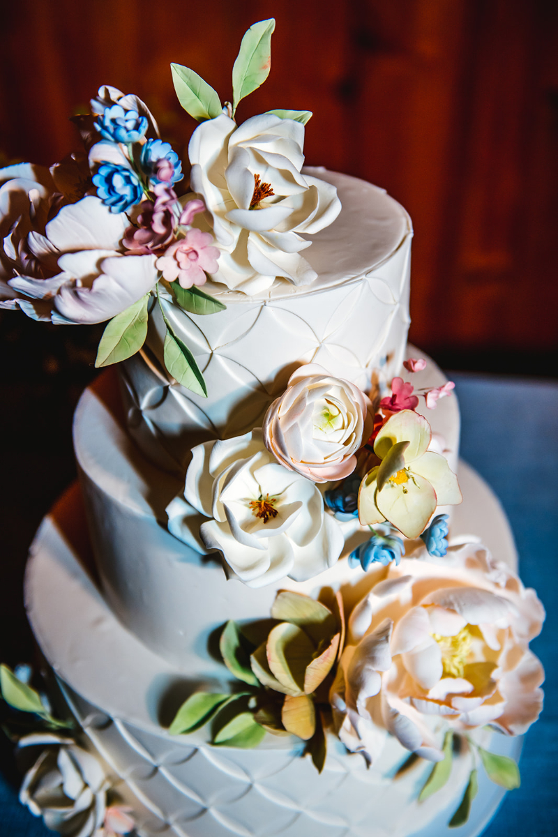 white wedding cake with flowers