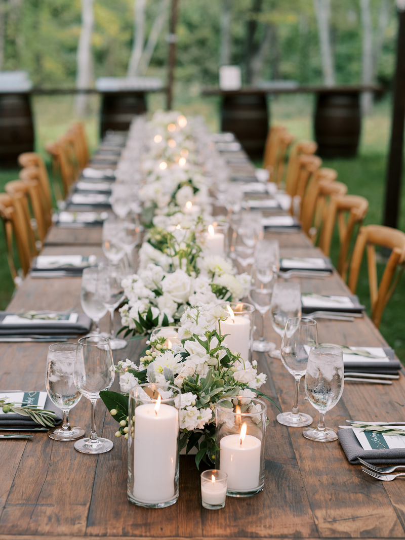 white and greenery wedding reception table decor
