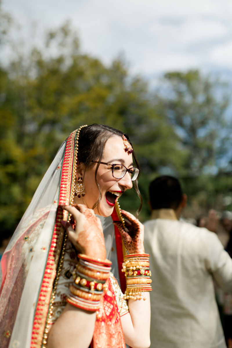 bride happy at Indian wedding