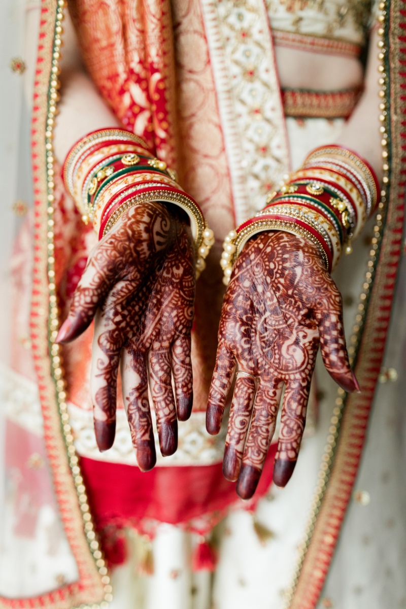closeup of henna on bride