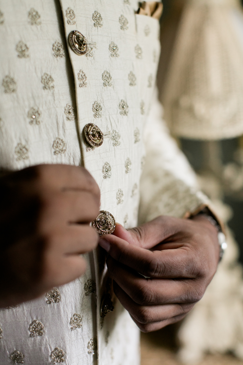 closeup of Indian wedding groom attire