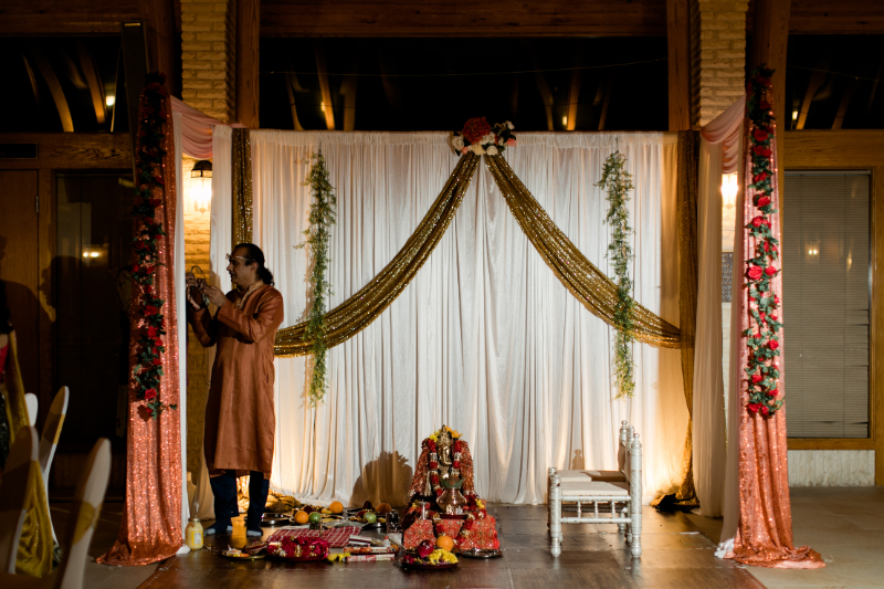 gorgeous Mendhi before Indian wedding ceremony setup