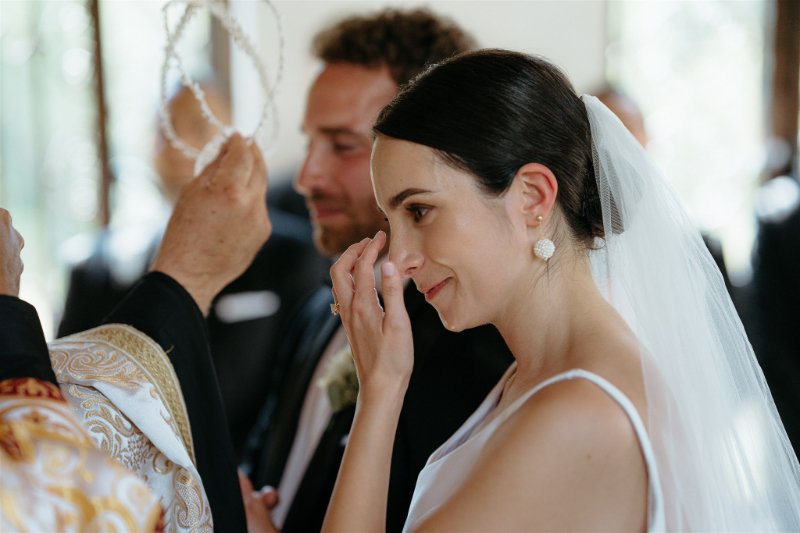 closeup of bride and groom at wedding