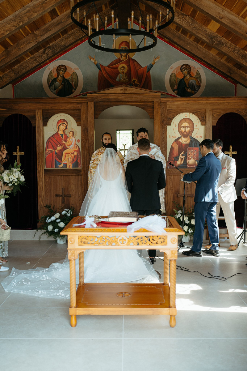 inside of Greek chapel wedding