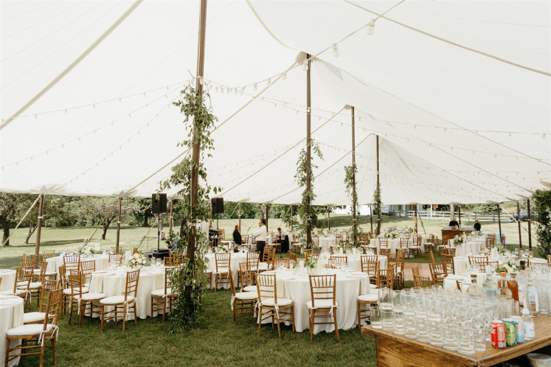 outdoor tented wedding reception at home wedding in Upstate NY