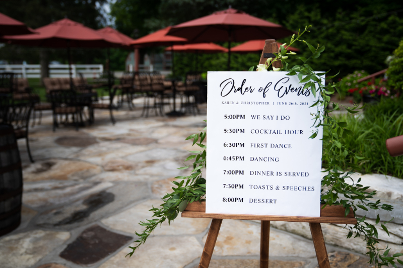 wedding signage with timeline for guests