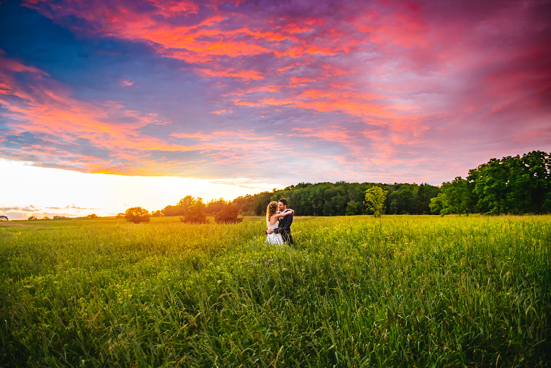 pink sky during Hudson Valley wedding photos