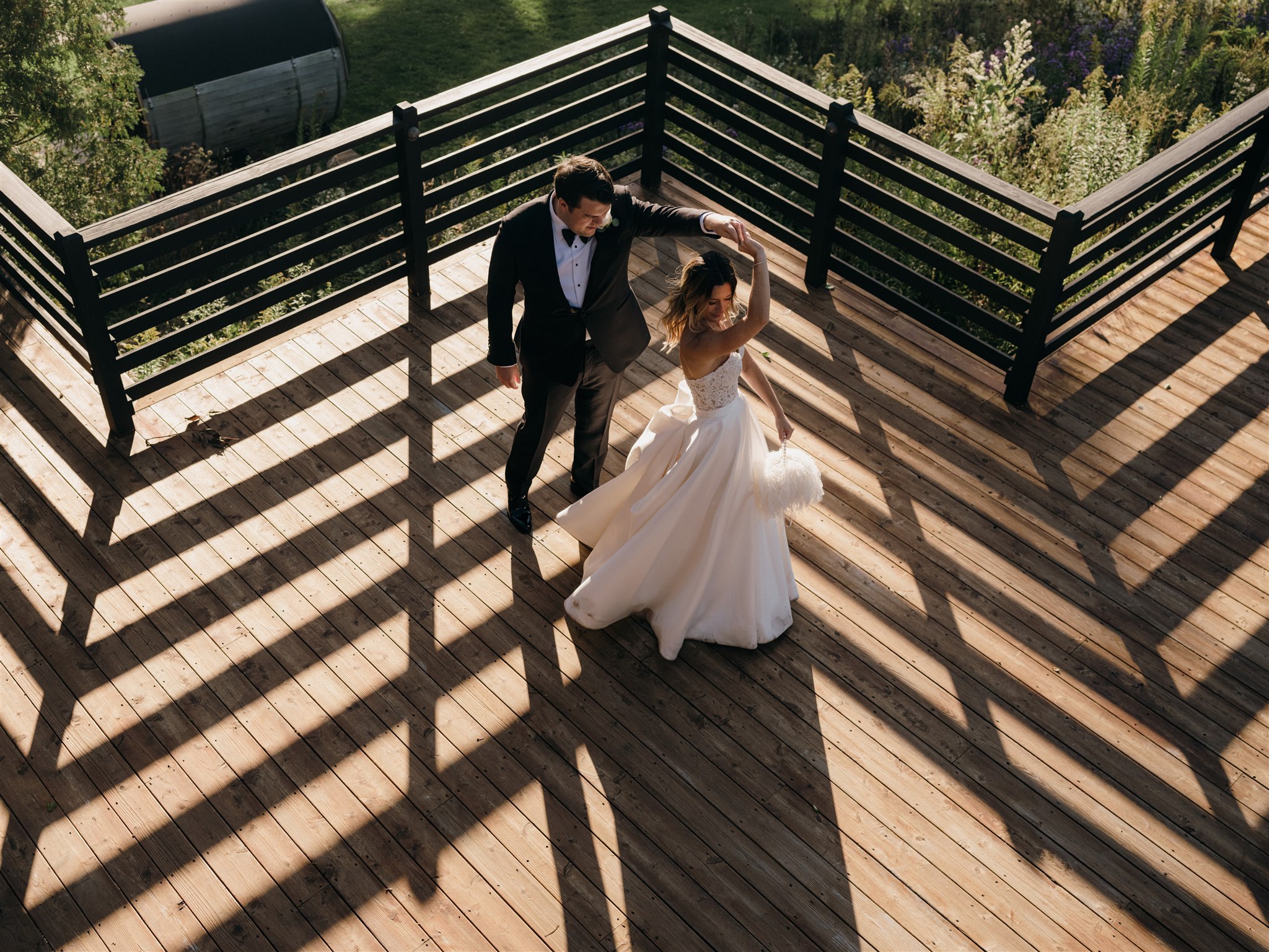 bride on the deck- wedding at scribners