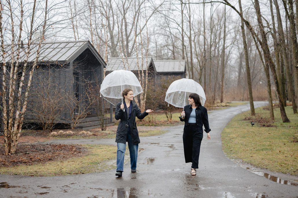 walking image of Angela at Christofora Events with venue manager at Hutton Brickyards