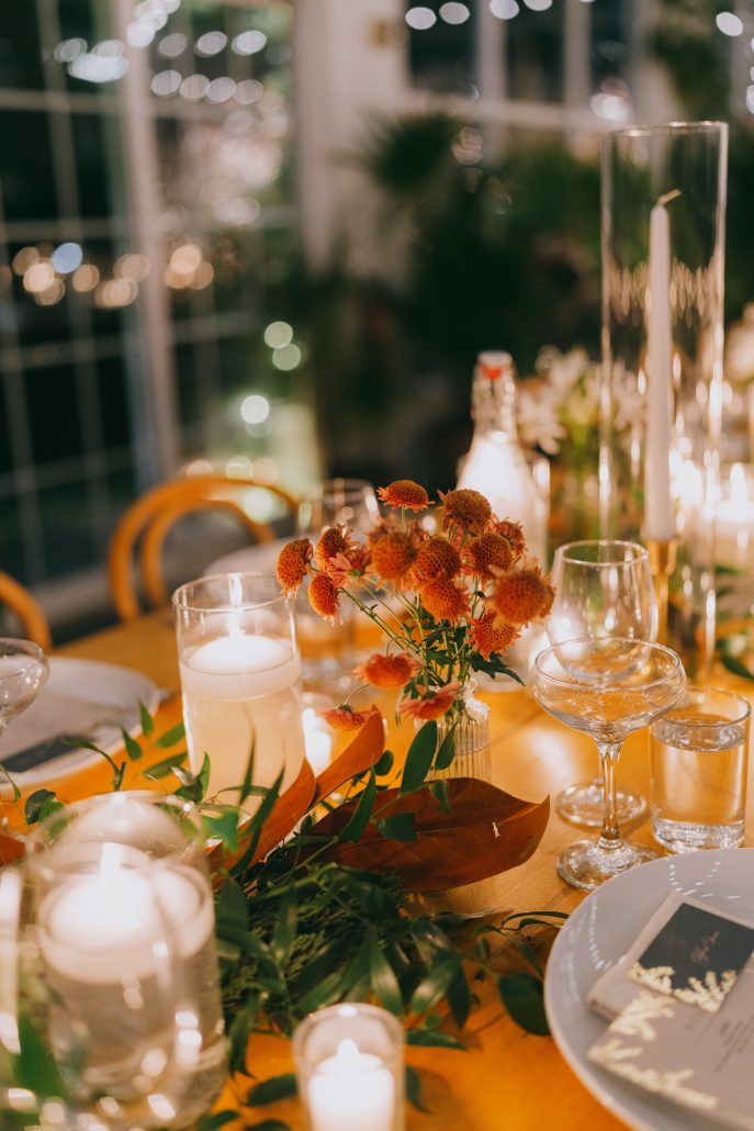 closeup of centerpieces for a corporate holiday party in Hudson Valley