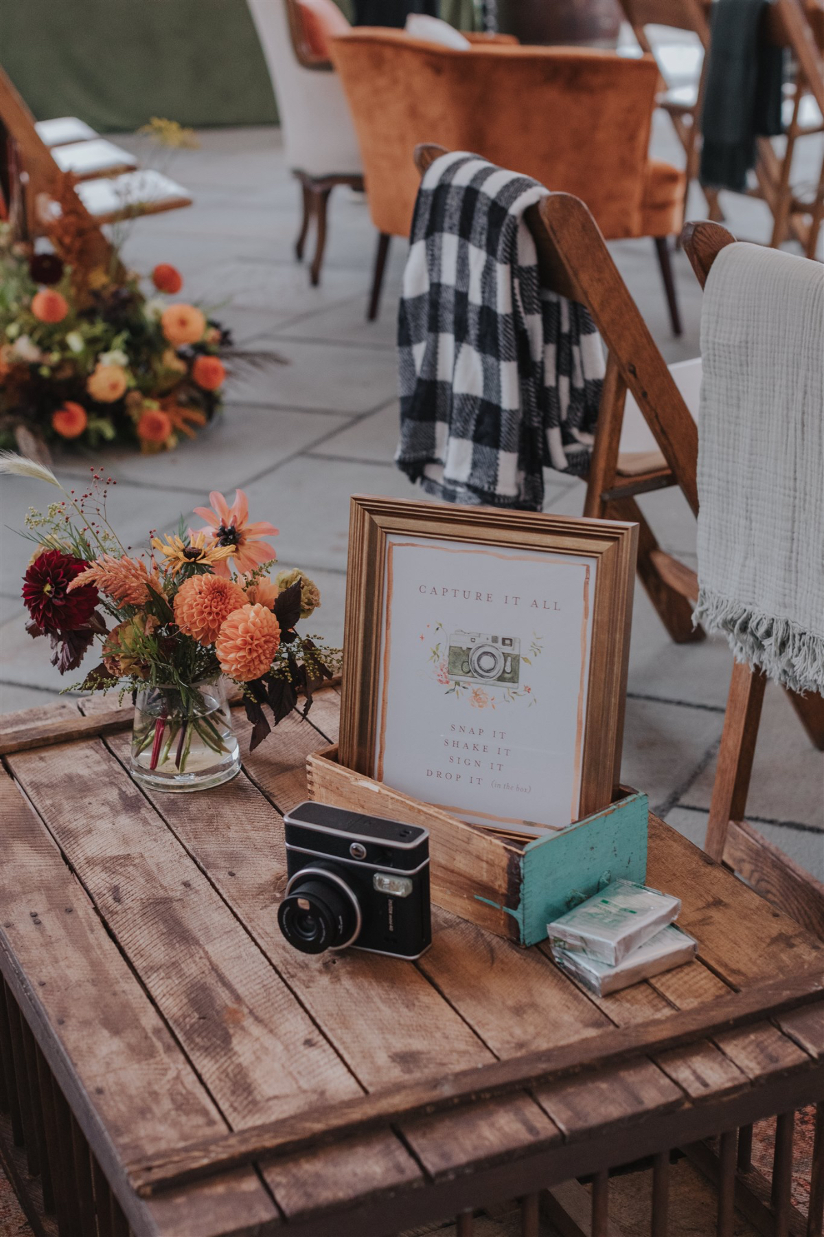 Polaroid camera station set up for guests to capture candid moments