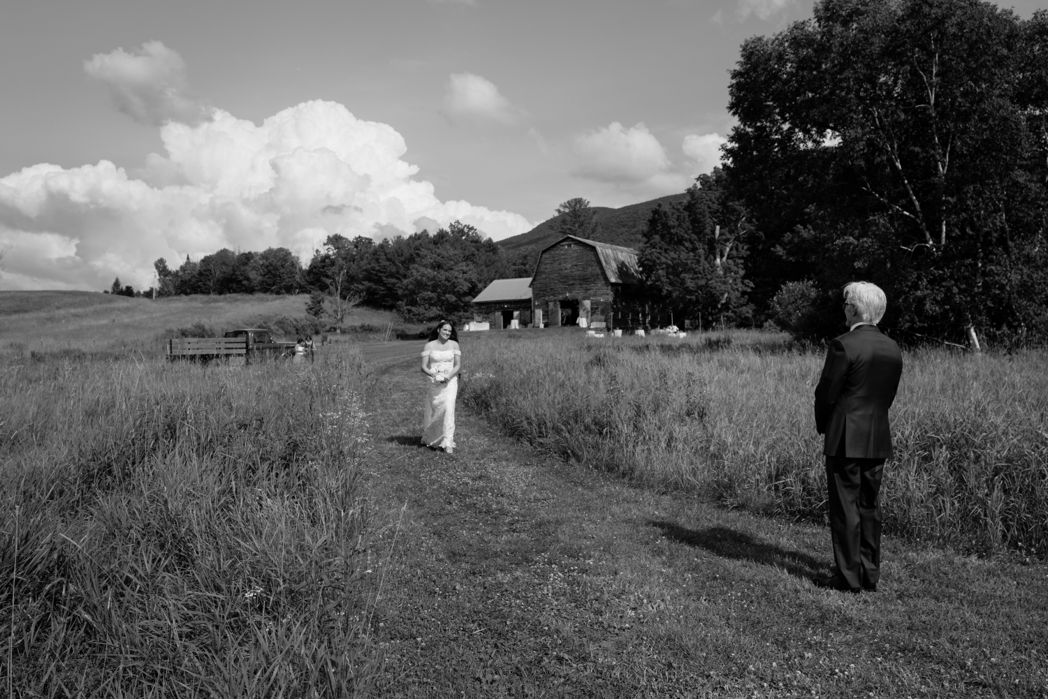 ceremony processional for barn wedding