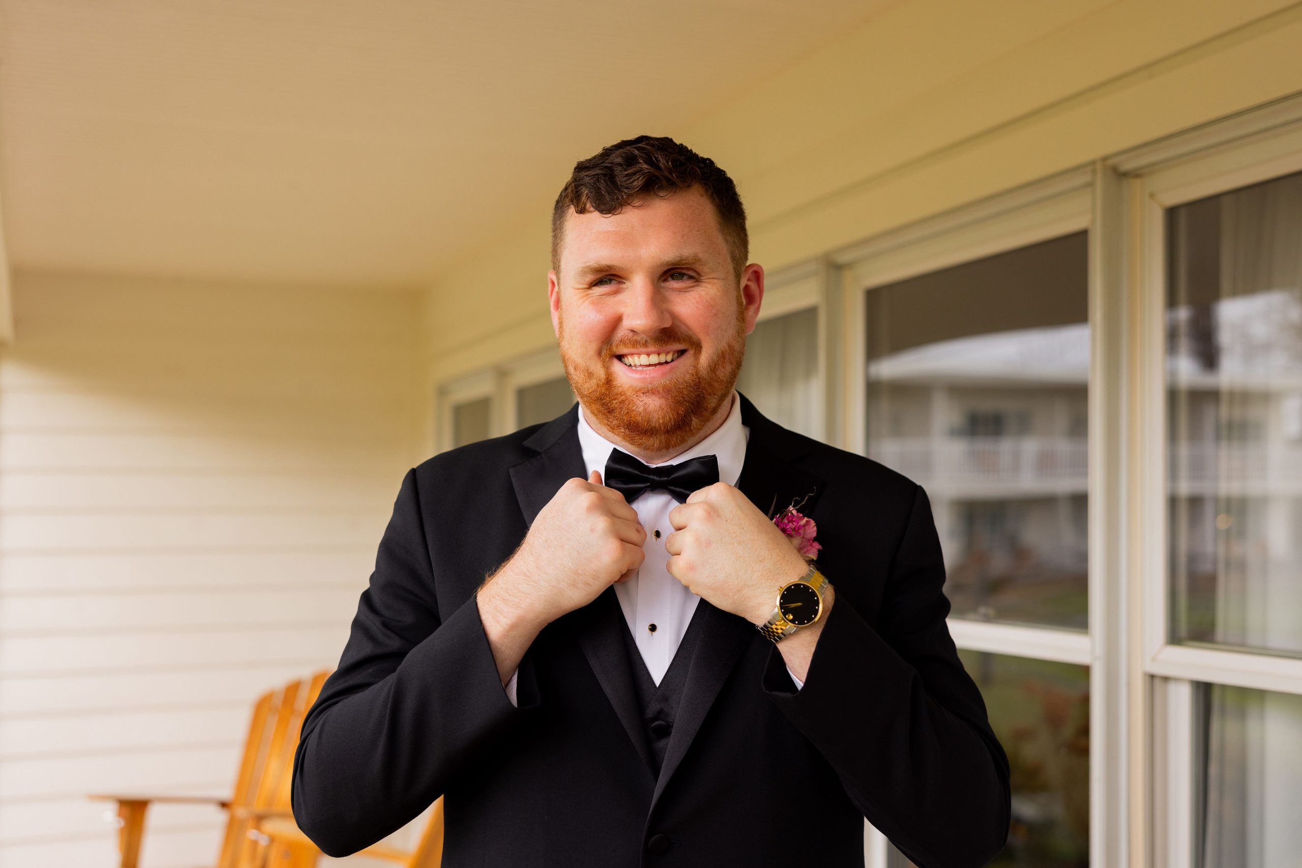 groom getting ready for his big day at the wylder windham wedding