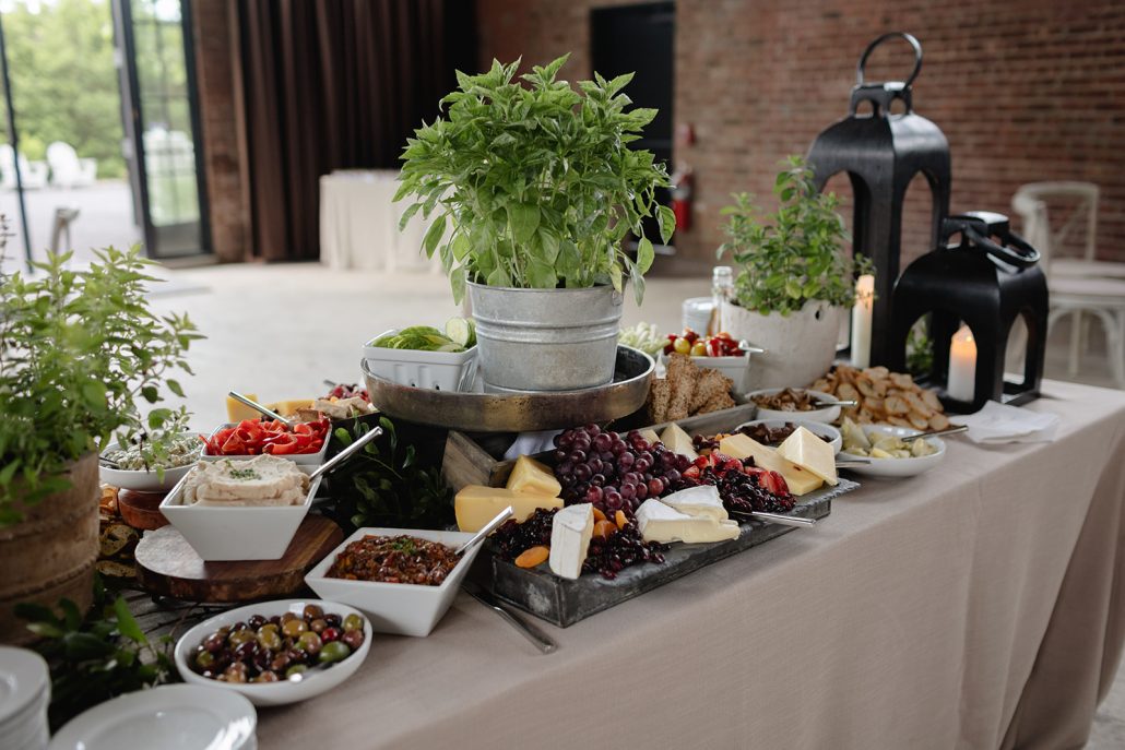 cheese table with basil flowers