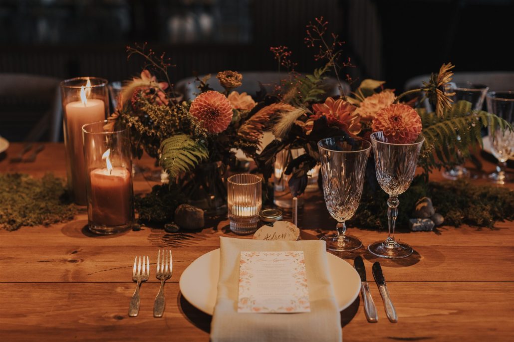 romantic table lighting at Hudson valley wedding
