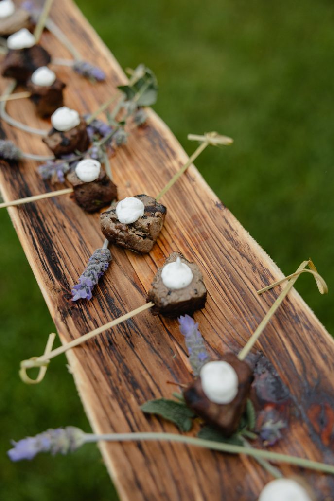 Servers passing bite-sized canapés at a sophisticated Hudson Valley wedding