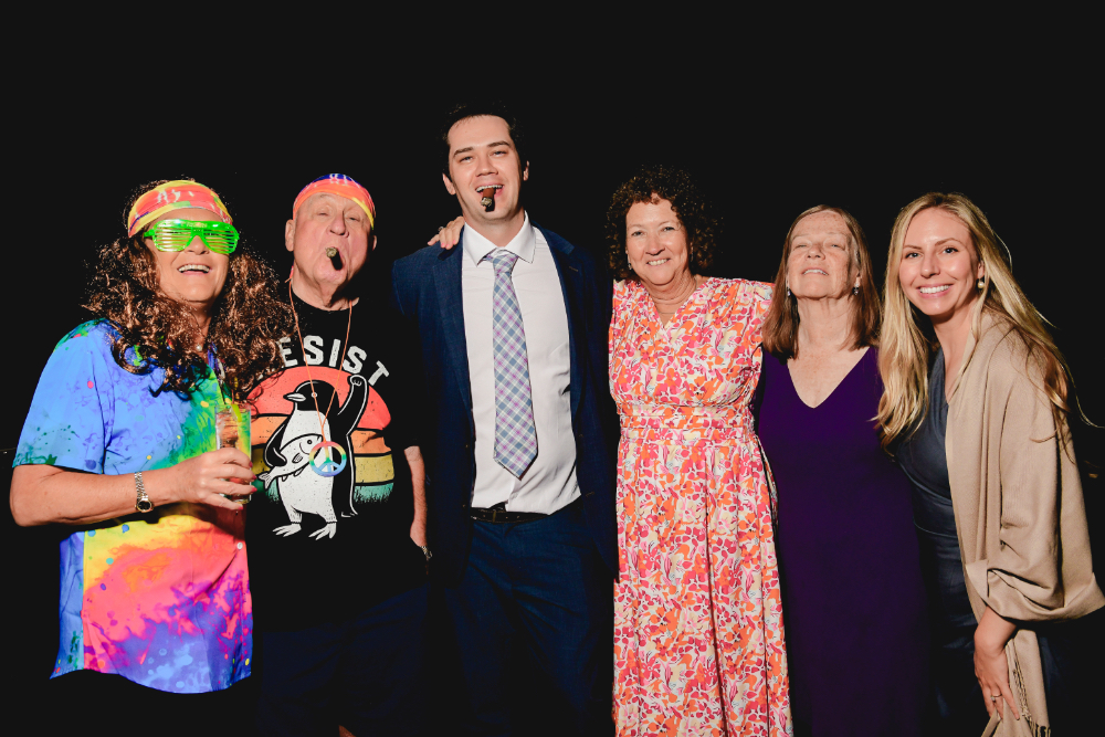 guests at retro 80s themed after party