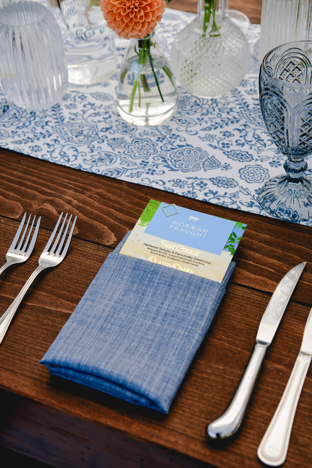 close up of wedding menu