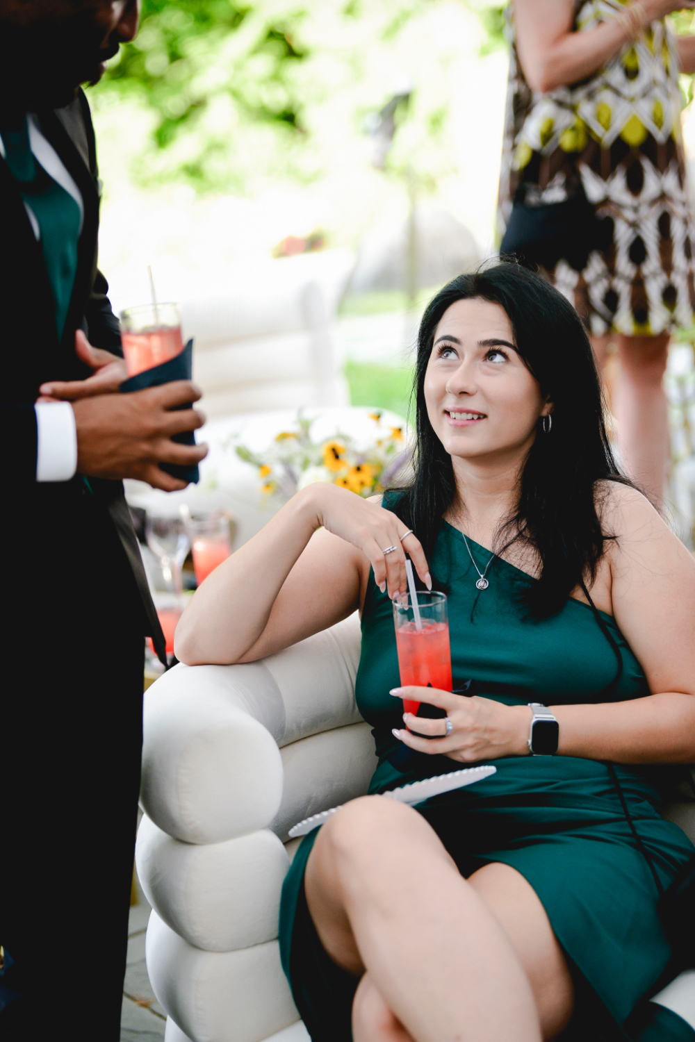 Guests mingling and reconnecting during a Buttermilk Falls Inn wedding weekend.