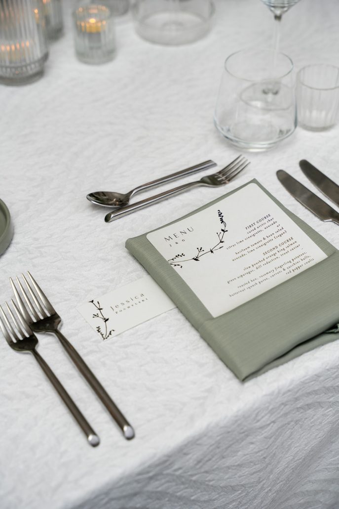 Elegant menu card placed at each guest setting