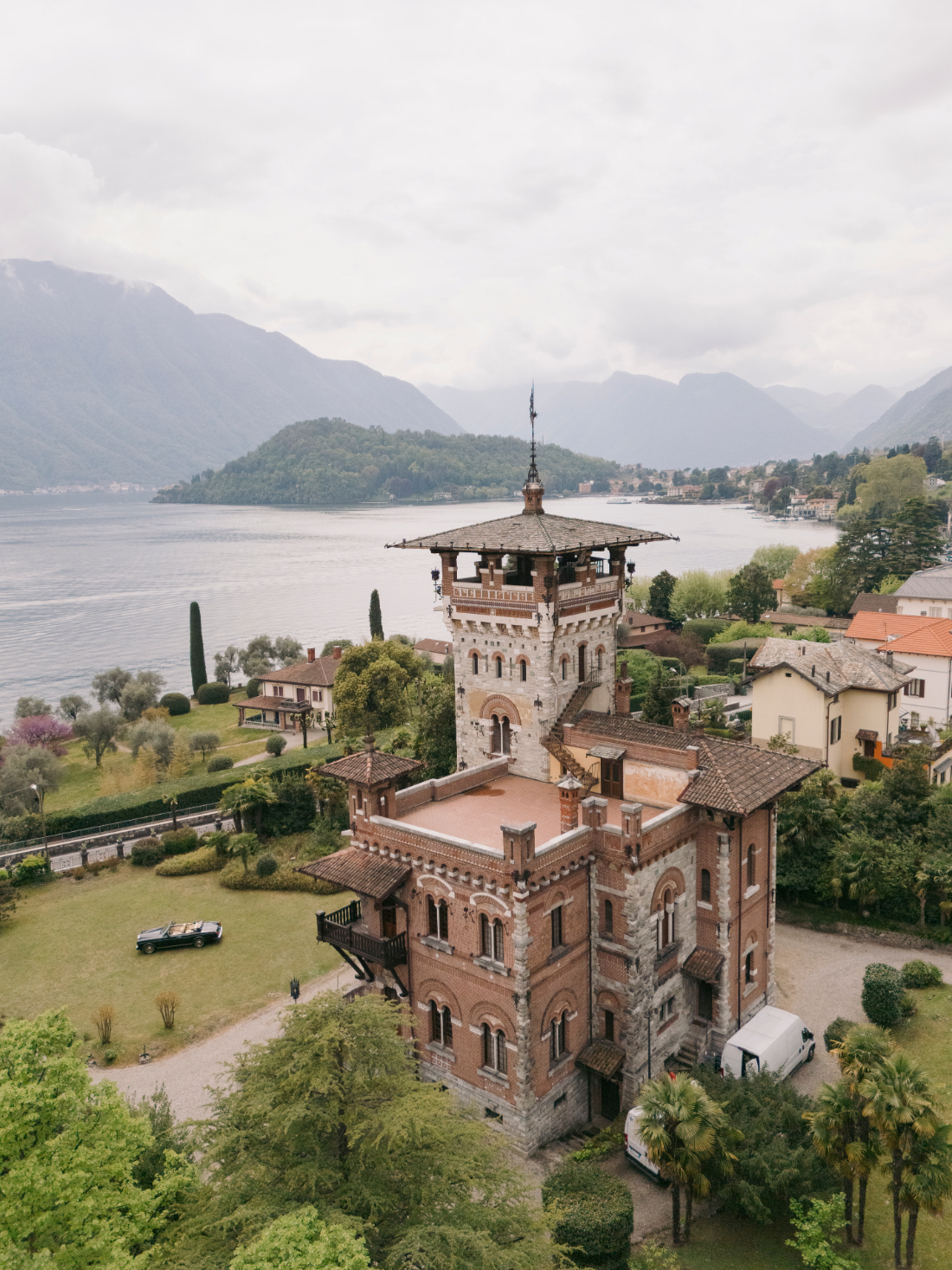 Villa Pessina Lake Como overlooking the waterfront with its iconic panoramic tower