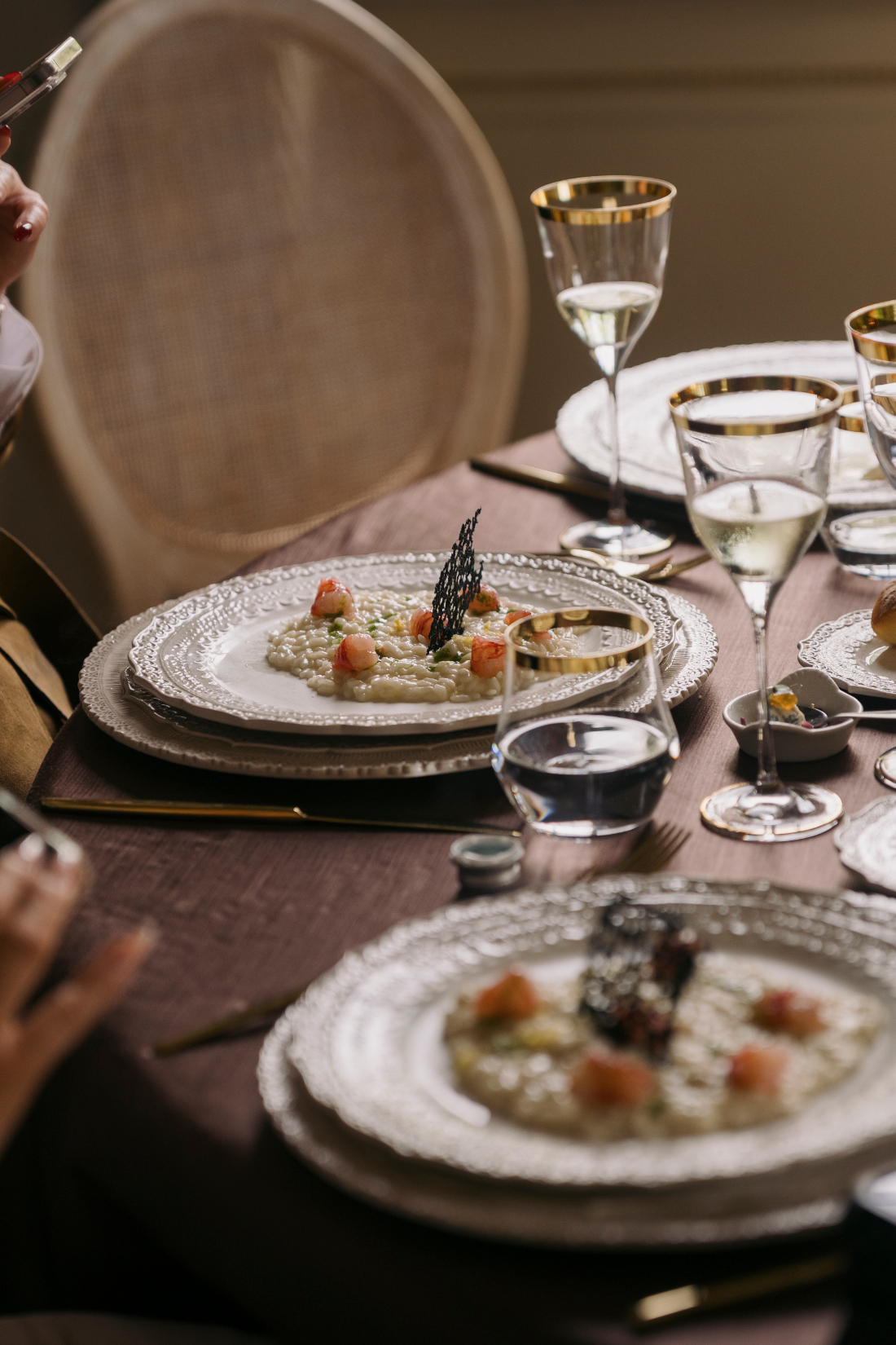 Elegant seafood risotto served as part of a luxury wedding menu