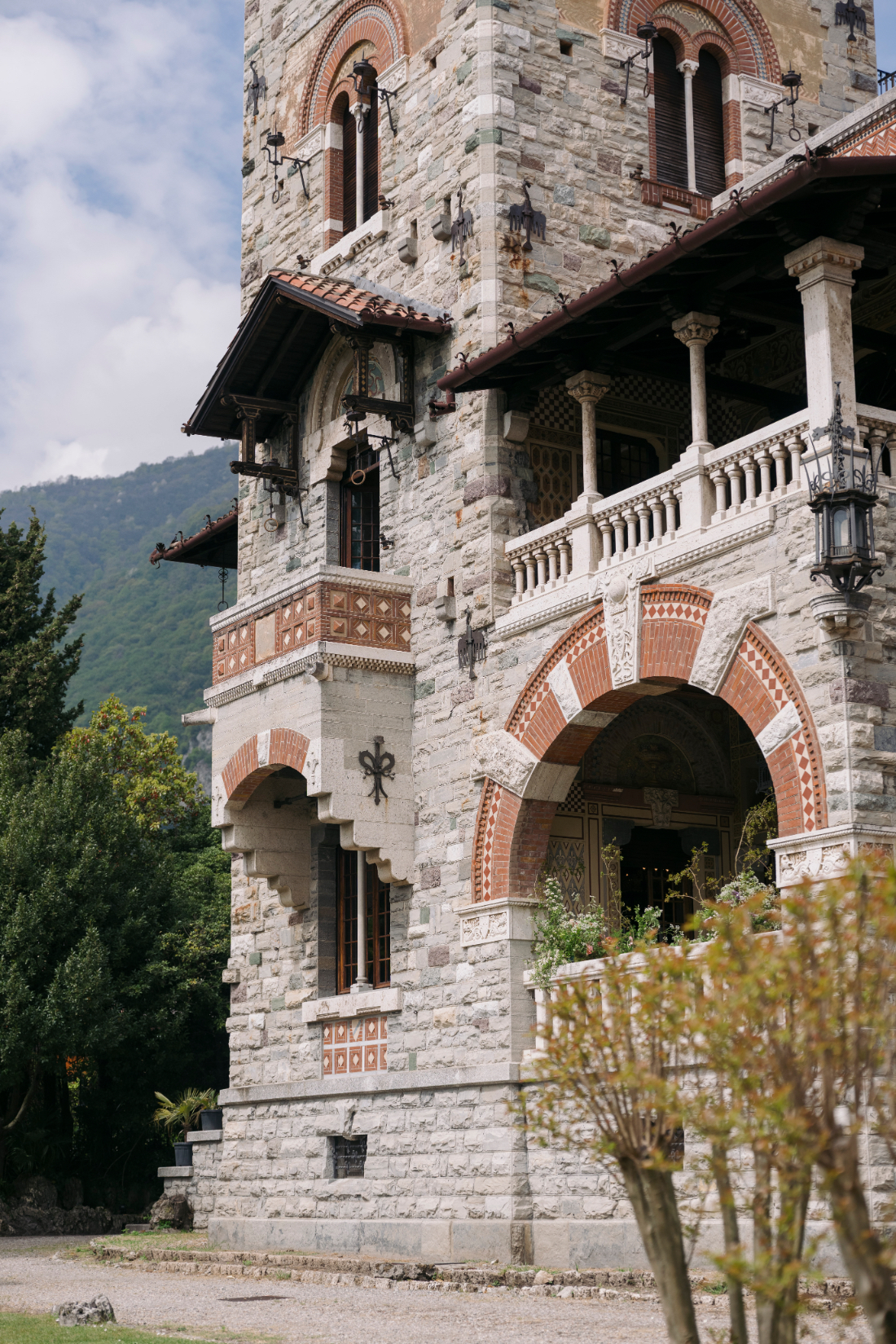 Architectural details of Villa Pessina showcasing historic Italian craftsmanship