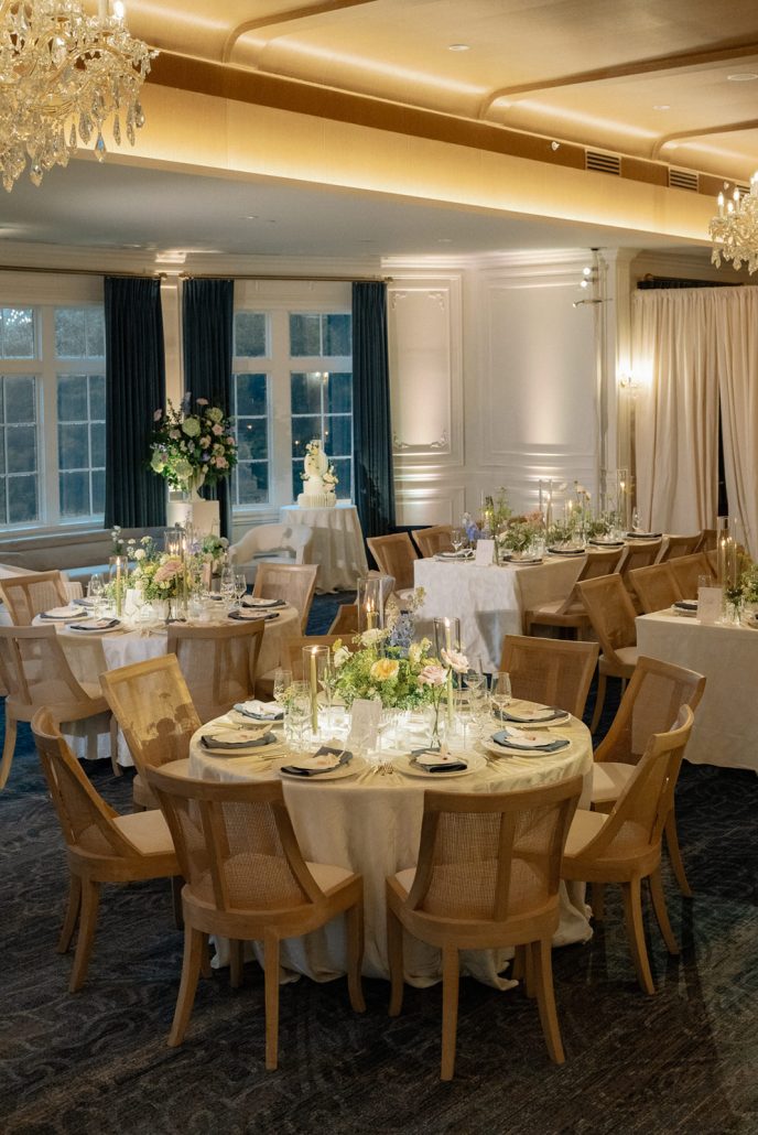 Intimate dinner reception with romantic florals and candlelight at a Beacon NY wedding venue