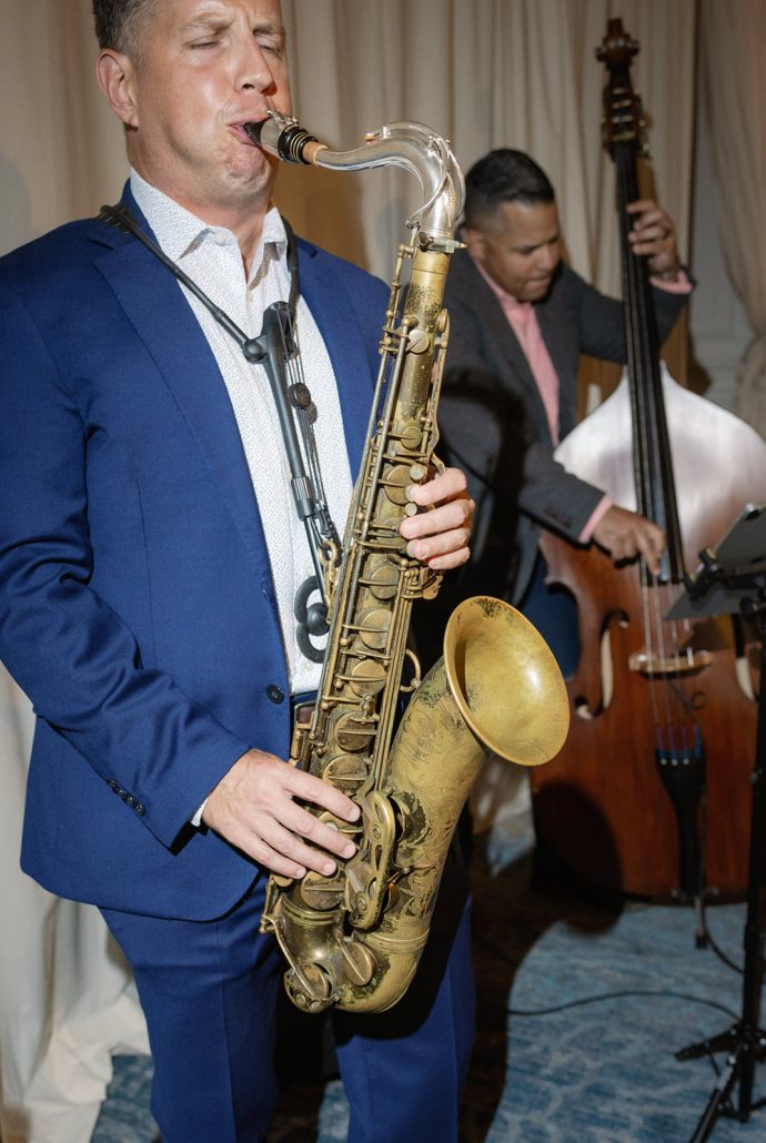 Live saxophone and bass entertainment during dinner at a Beacon NY wedding venue